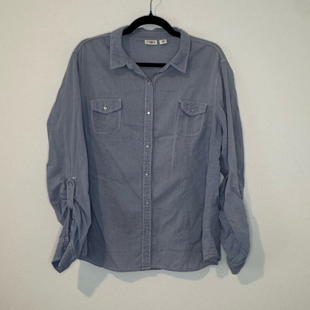 Cato Blue Chambray Button Front Shirt Size XL